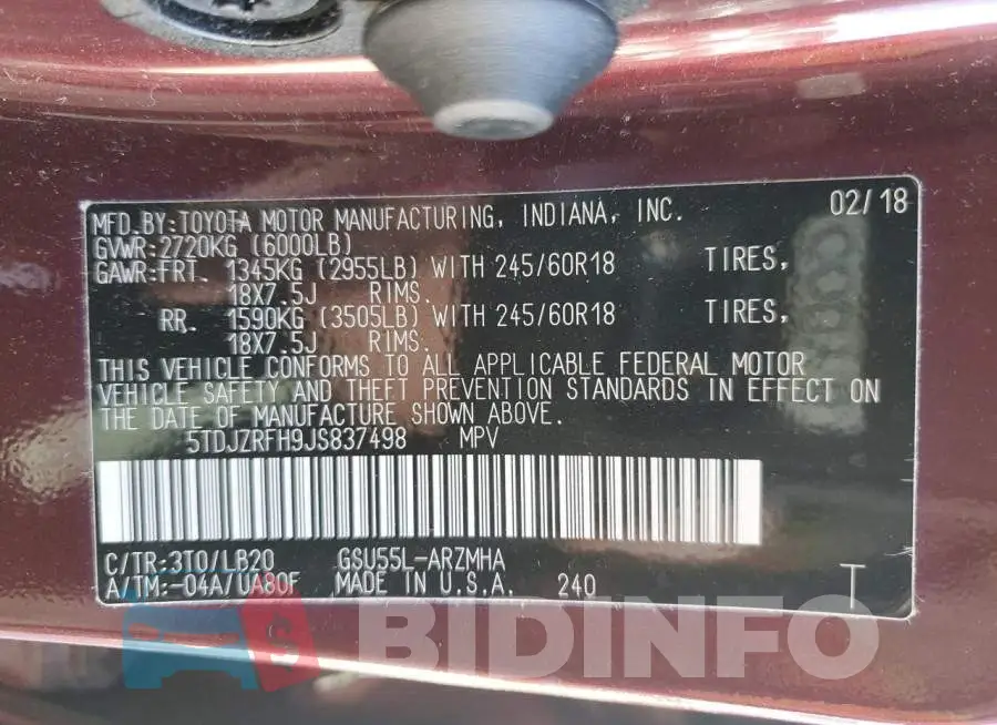 5TDJZRFH9JS837498 Photo# 12