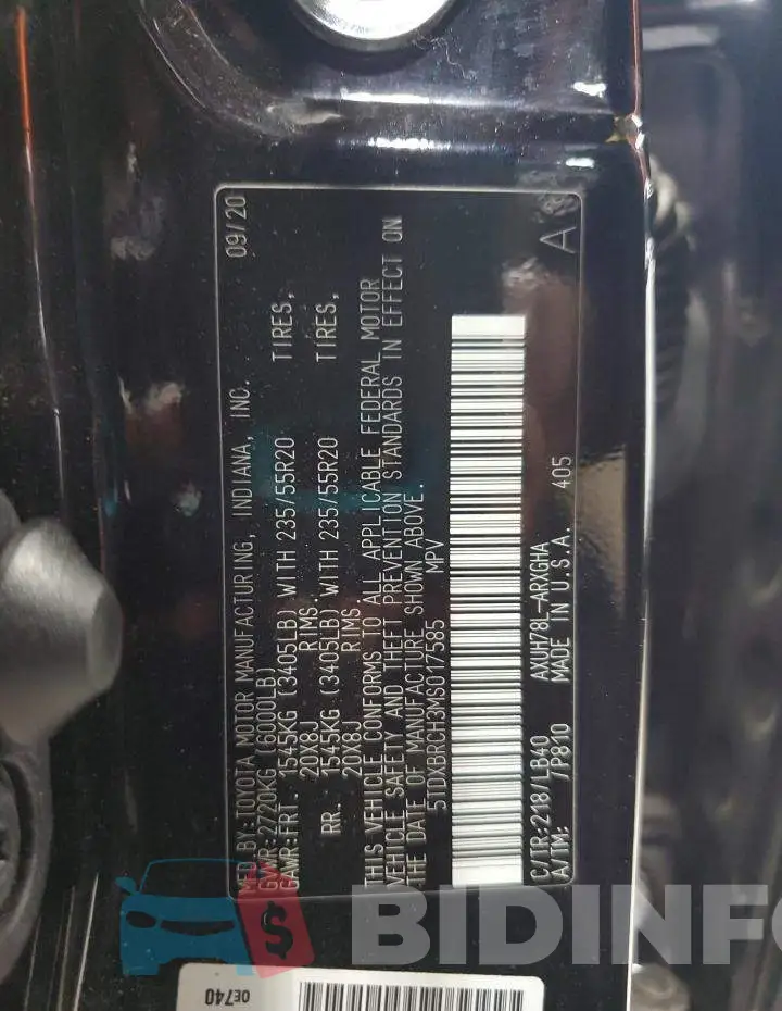 5TDXBRCH3MS017585 Photo# 14