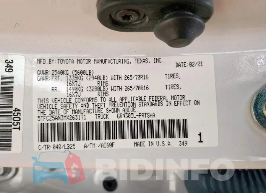 5TFCZ5AN3MX263171 Photo# 13