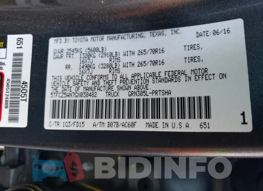 5TFCZ5AN7GX038482 Photo# 12