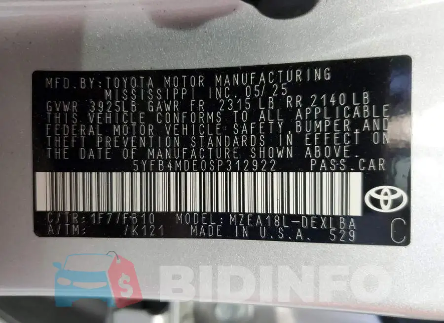 5YFB4MDE0SP312922 Photo# 13