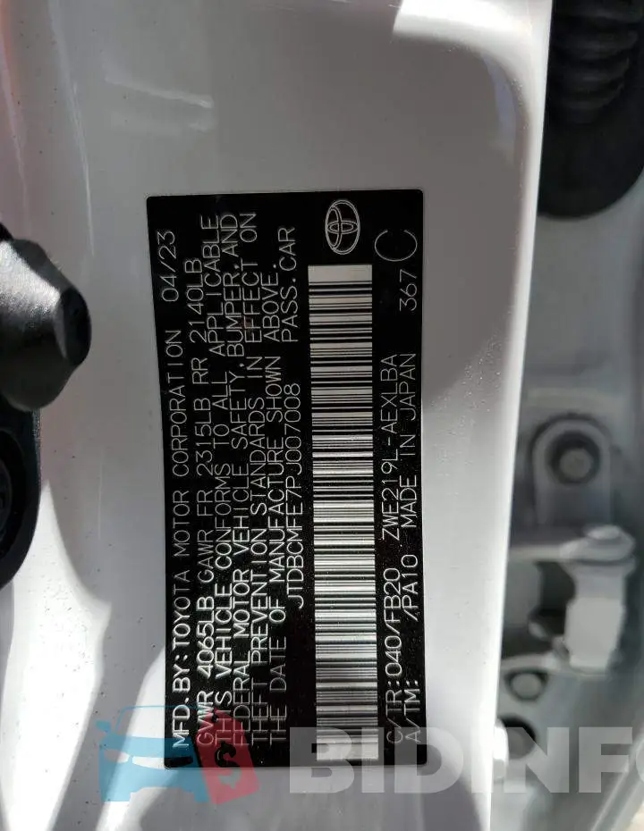 JTDBCMFE7PJ007008 Photo# 12