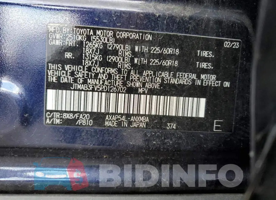 JTMAB3FV5PD126702 Photo# 14