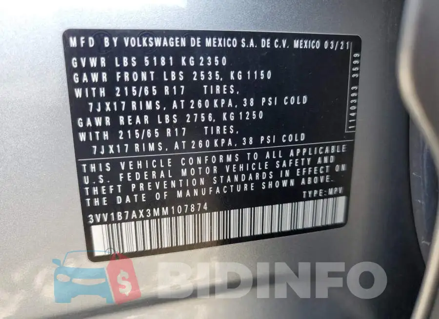 3VV1B7AX3MM107874 Photo# 13