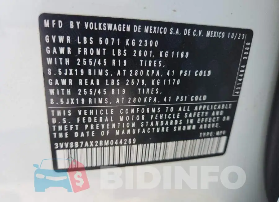 3VV8B7AX2RM044269 Photo# 14