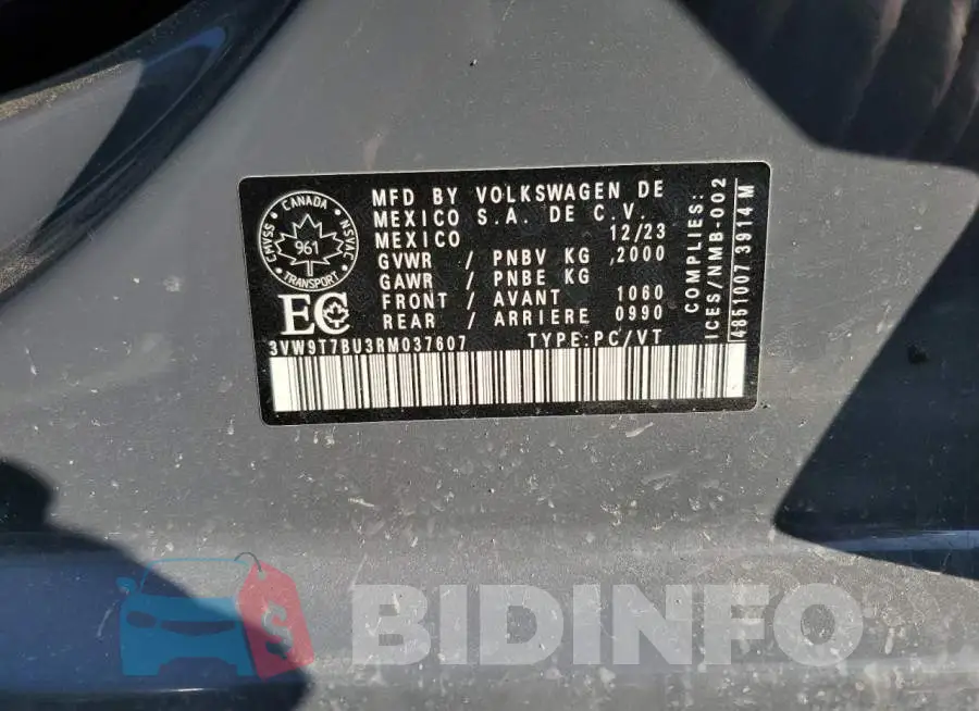 3VW9T7BU3RM037607 Photo# 12