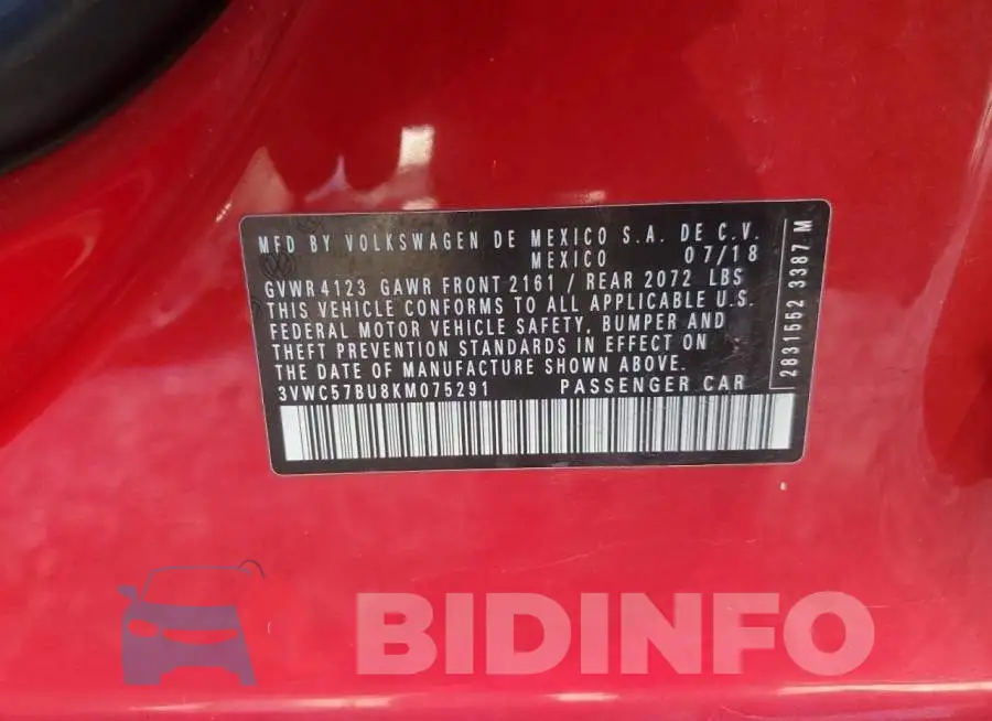 3VWC57BU8KM075291 Photo# 12