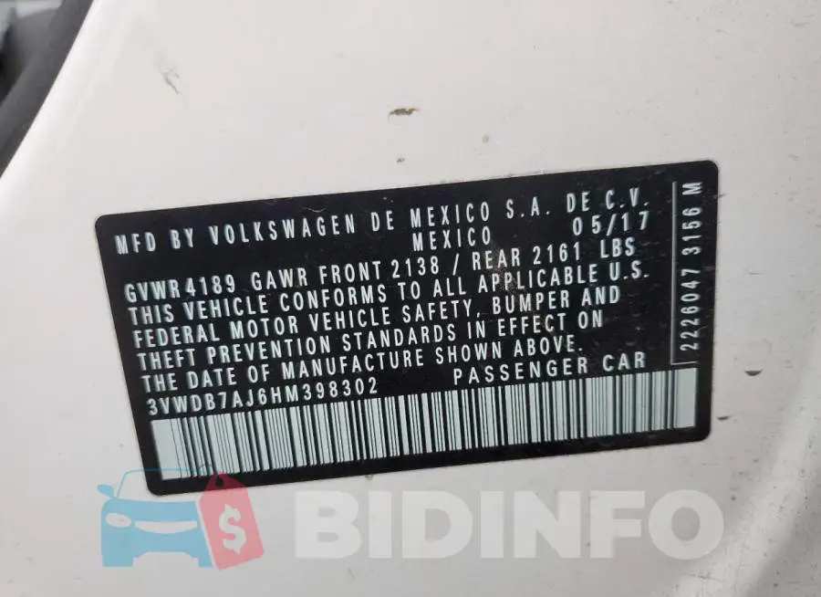 3VWDB7AJ6HM398302 Photo# 12