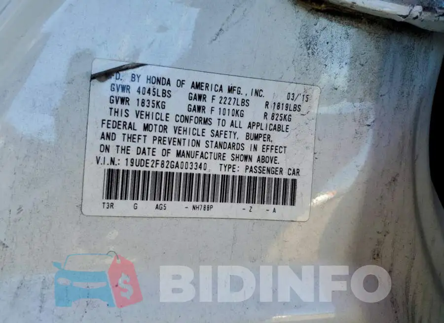 19UDE2F82GA003340 Photo# 12