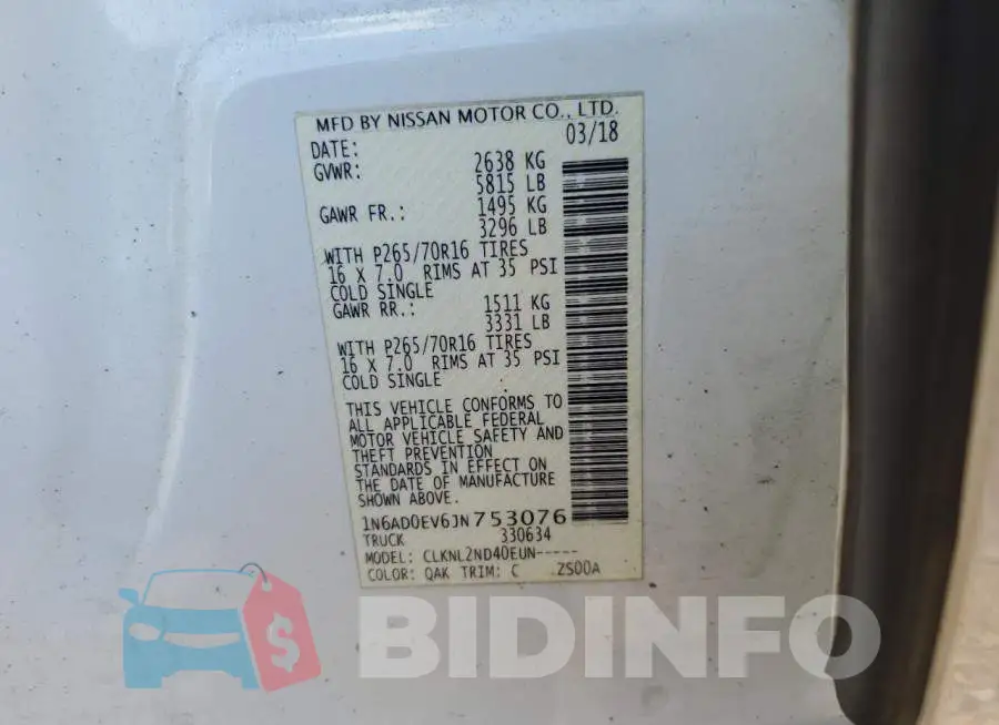 1N6AD0EV6JN753076 Photo# 12