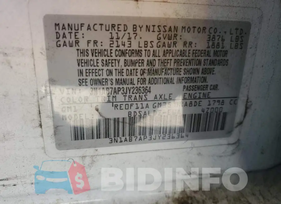 3N1AB7AP3JY236364 Photo# 12
