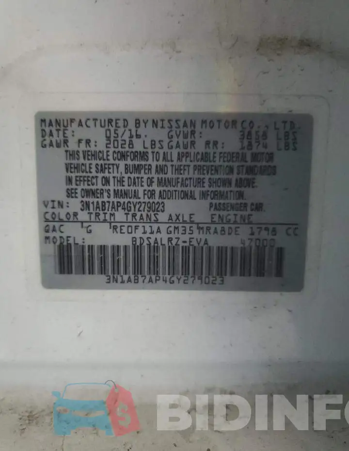 3N1AB7AP4GY279023 Photo# 12