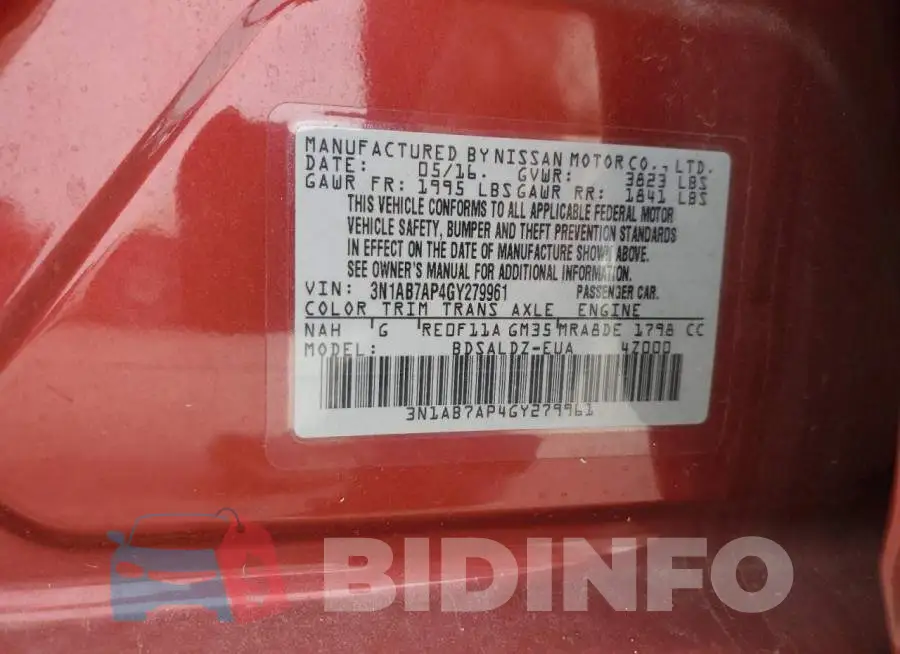 3N1AB7AP4GY279961 Photo# 12