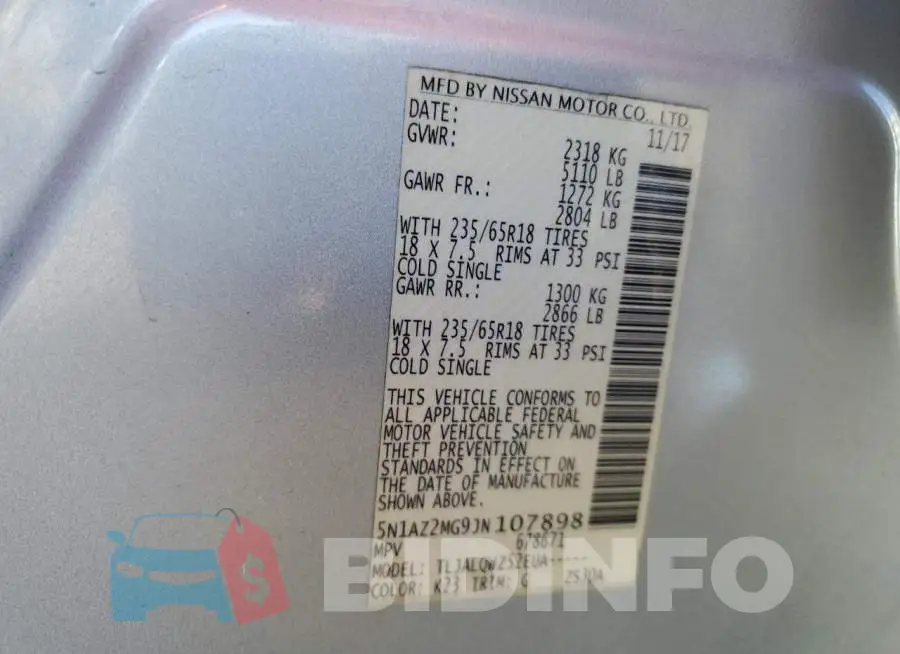 5N1AZ2MG9JN107898 Photo# 13
