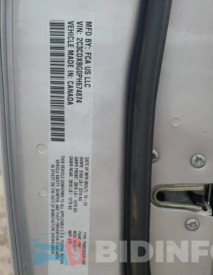 2C3CDXBG0PH674874 Photo# 12