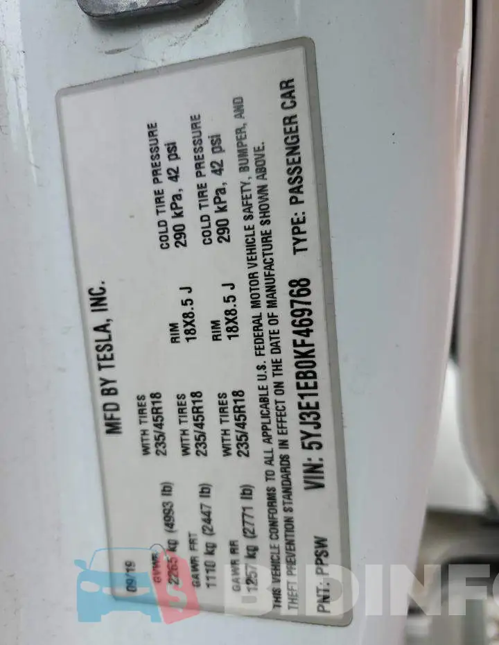 5YJ3E1EB0KF469768 Photo# 12