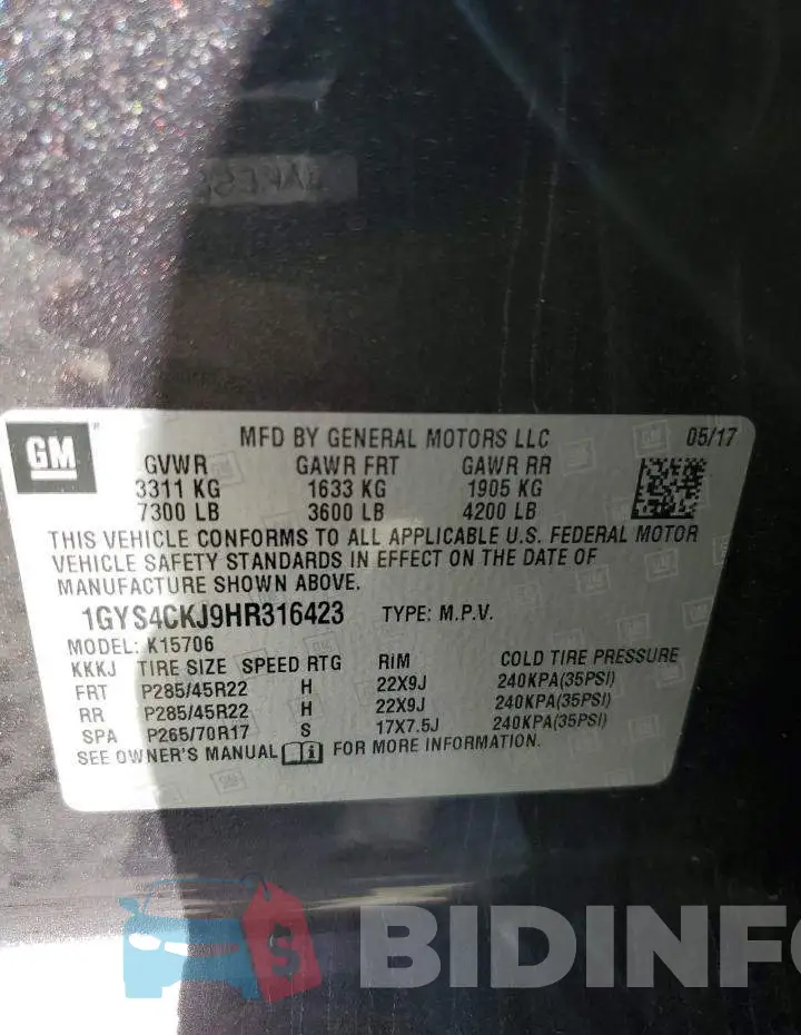 1GYS4CKJ9HR316423 Photo# 14