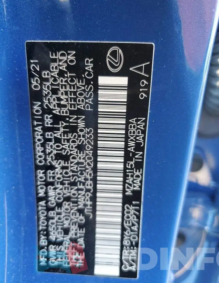 JTHP9JBH5M2049233 Photo# 14