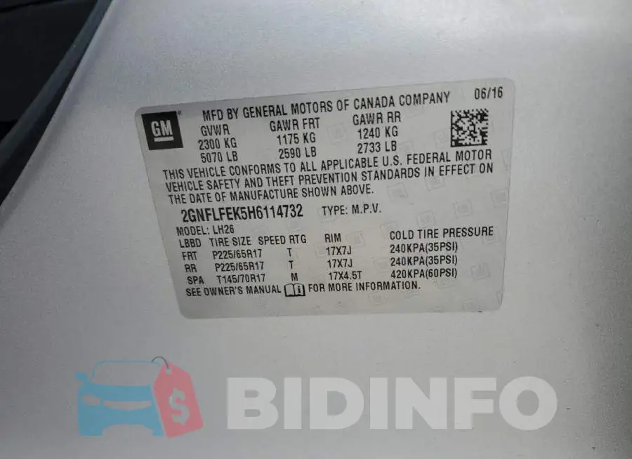 2GNFLFEK5H6114732 Photo# 13