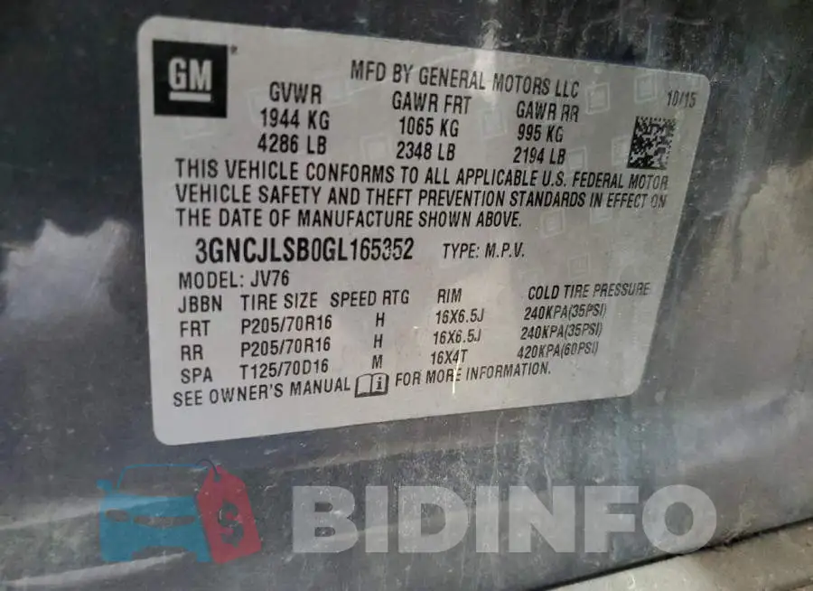 3GNCJLSB0GL165352 Photo# 13