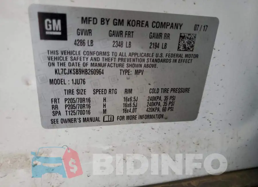 KL7CJKSB9HB260964 Photo# 13