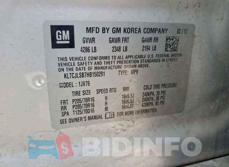 KL7CJLSB7HB150291 Photo# 13