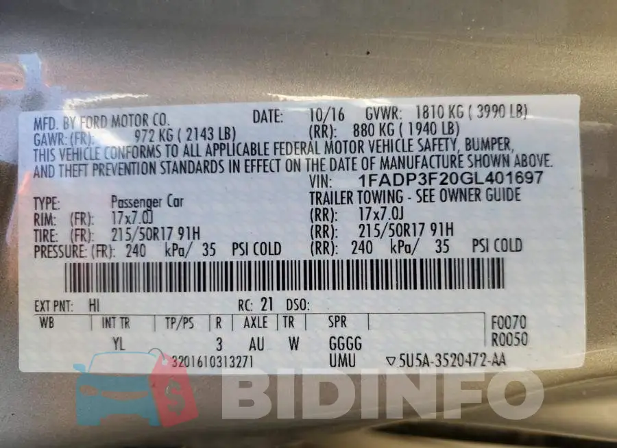 1FADP3F20GL401697 Photo# 13