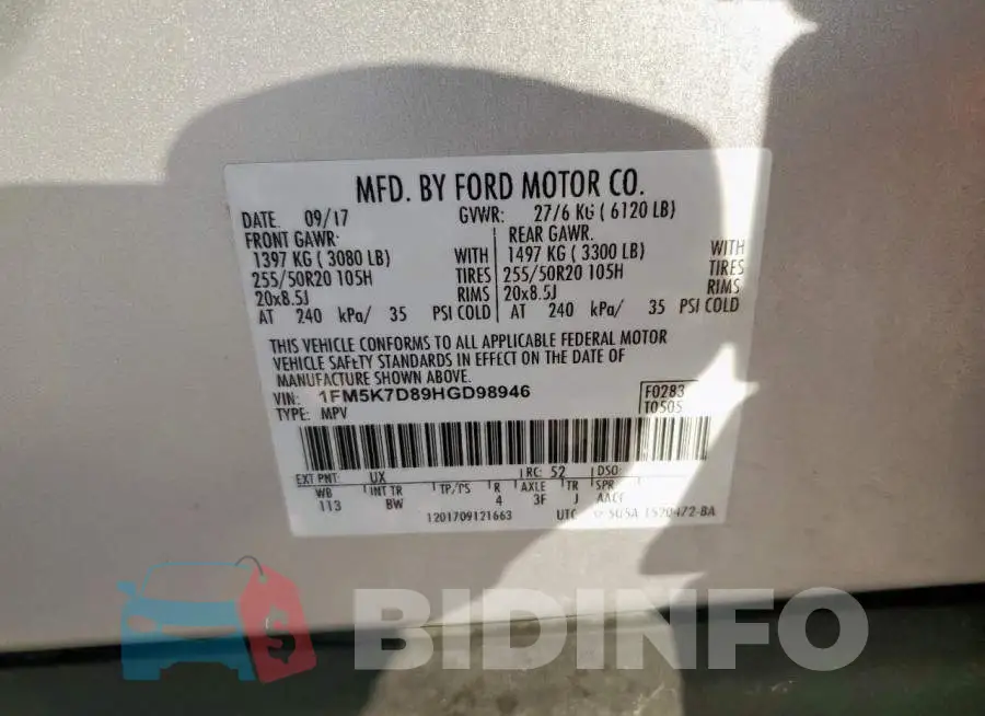 1FM5K7D89HGD98946 Photo# 14