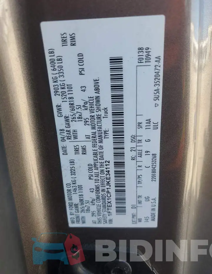 1FTEX1CP1JKE34112 Photo# 12