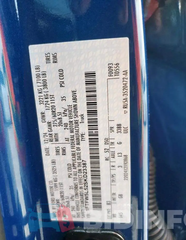 1FTFW5L52SKD23387 Photo# 13