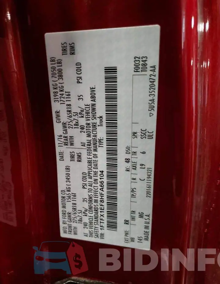 1FTFX1EF8HFA66104 Photo# 12