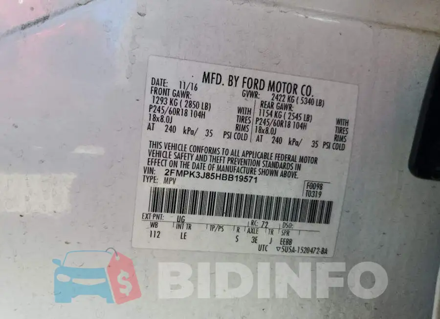 2FMPK3J85HBB19571 Photo# 13