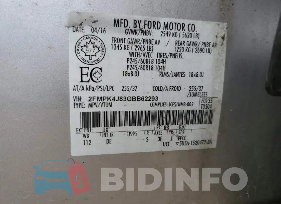 2FMPK4J83GBB62293 Photo# 13