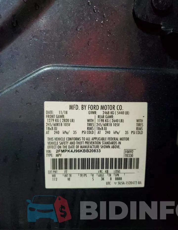 2FMPK4J96KBB20833 Photo# 14