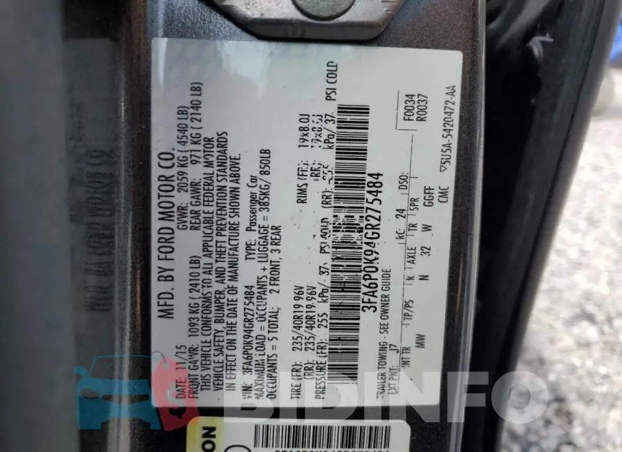 3FA6P0K94GR275484 Photo# 12