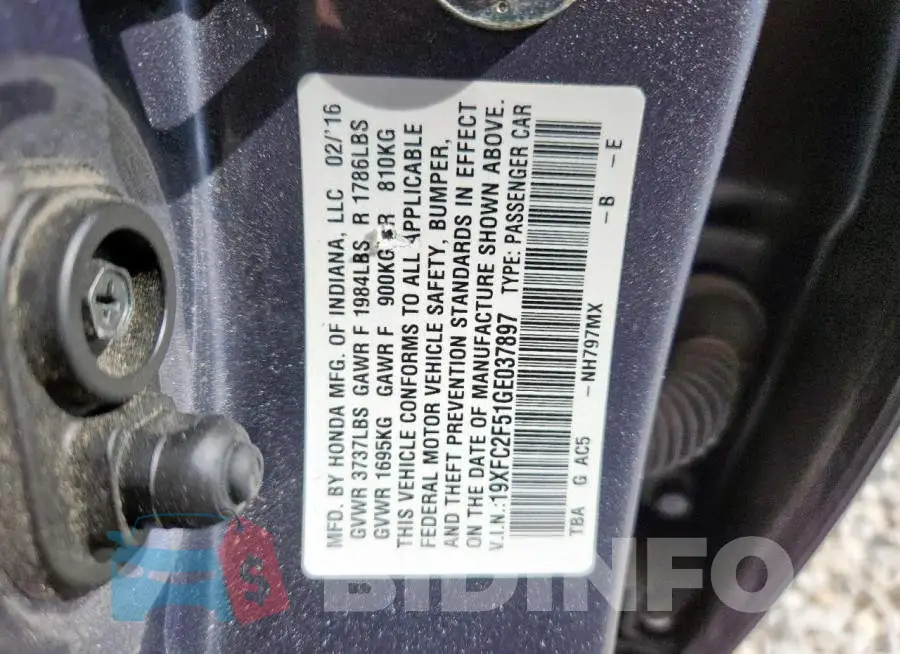 19XFC2F51GE037897 Photo# 12