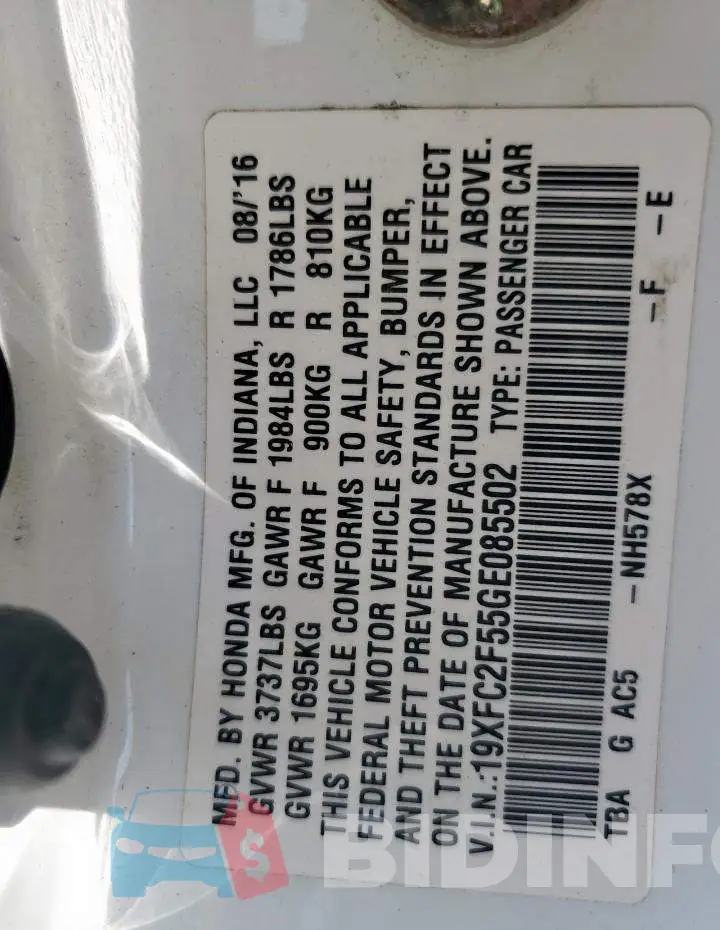 19XFC2F55GE085502 Photo# 12
