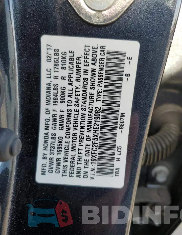 19XFC2F5XHE219082 Photo# 12