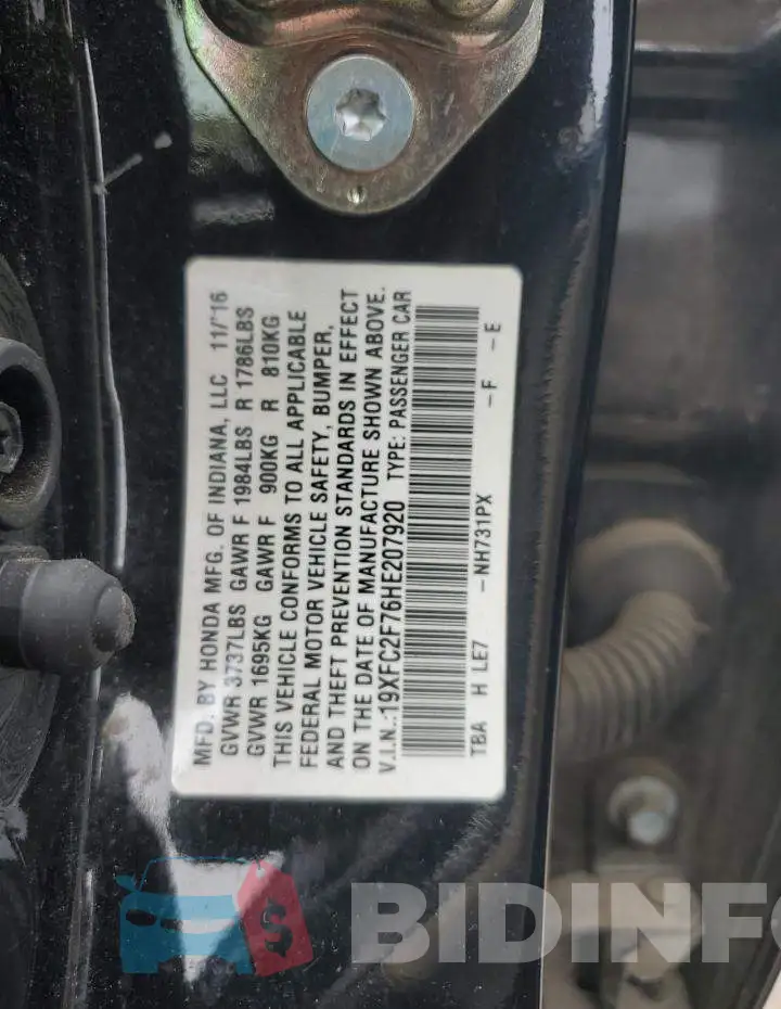 19XFC2F76HE207920 Photo# 12