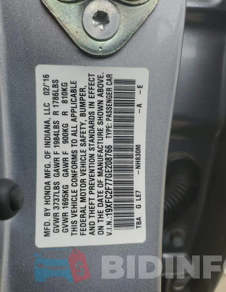 19XFC2F77GE208766 Photo# 13