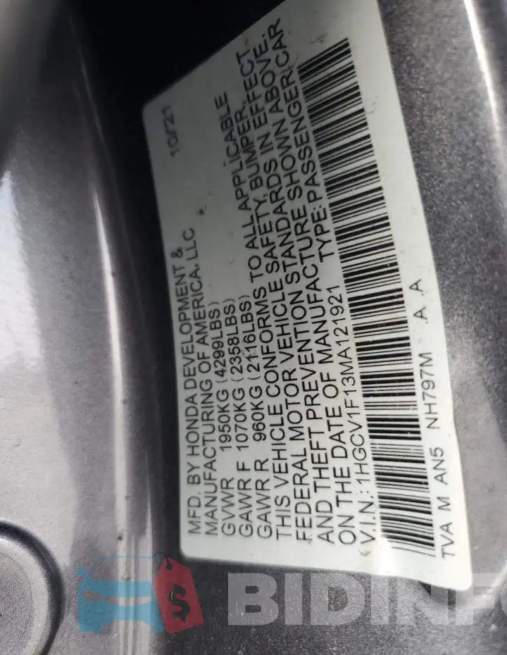1HGCV1F13MA121921 Photo# 12