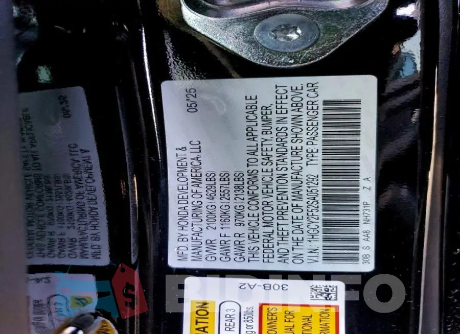 1HGCY2F52SA051292 Photo# 12