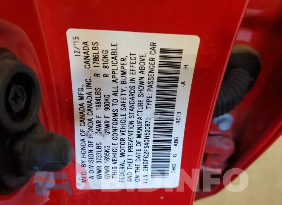 2HGFC2F54GH520872 Photo# 12