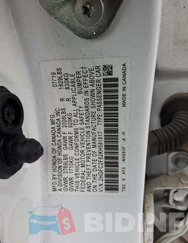 2HGFC2F62KH581817 Photo# 12