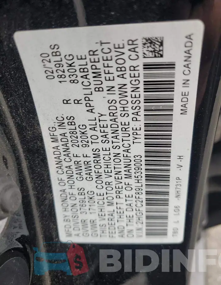 2HGFC2F89LH539003 Photo# 12