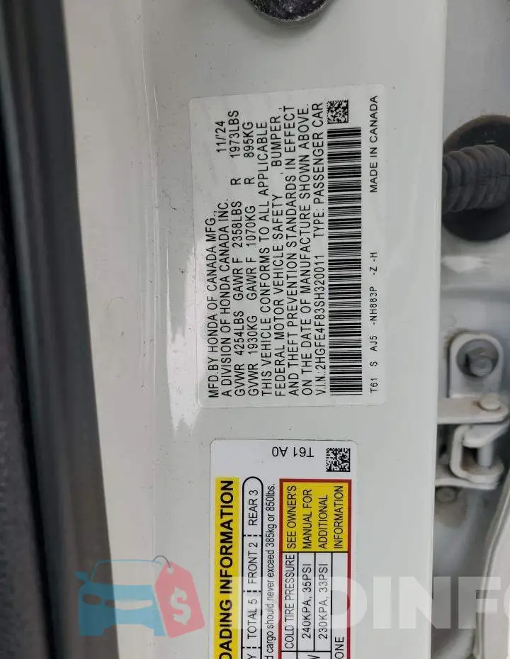 2HGFE4F83SH320011 Photo# 12