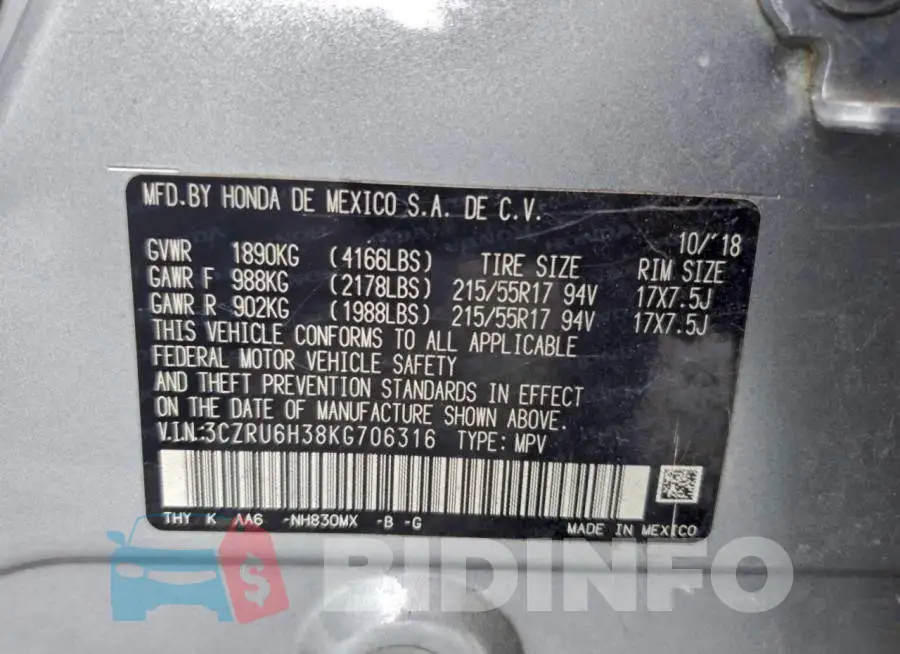 3CZRU6H38KG706316 Photo# 12