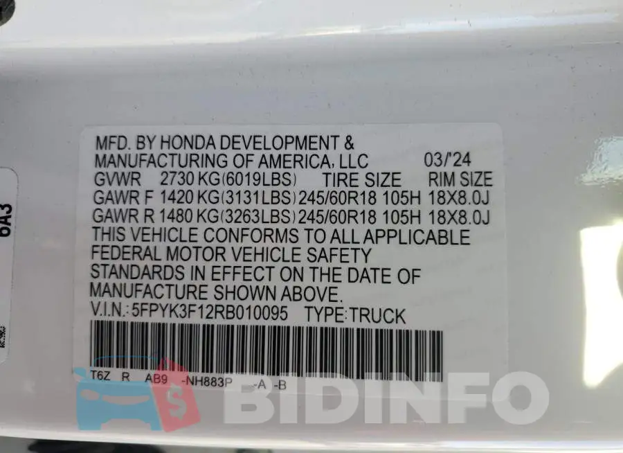 5FPYK3F12RB010095 Photo# 12