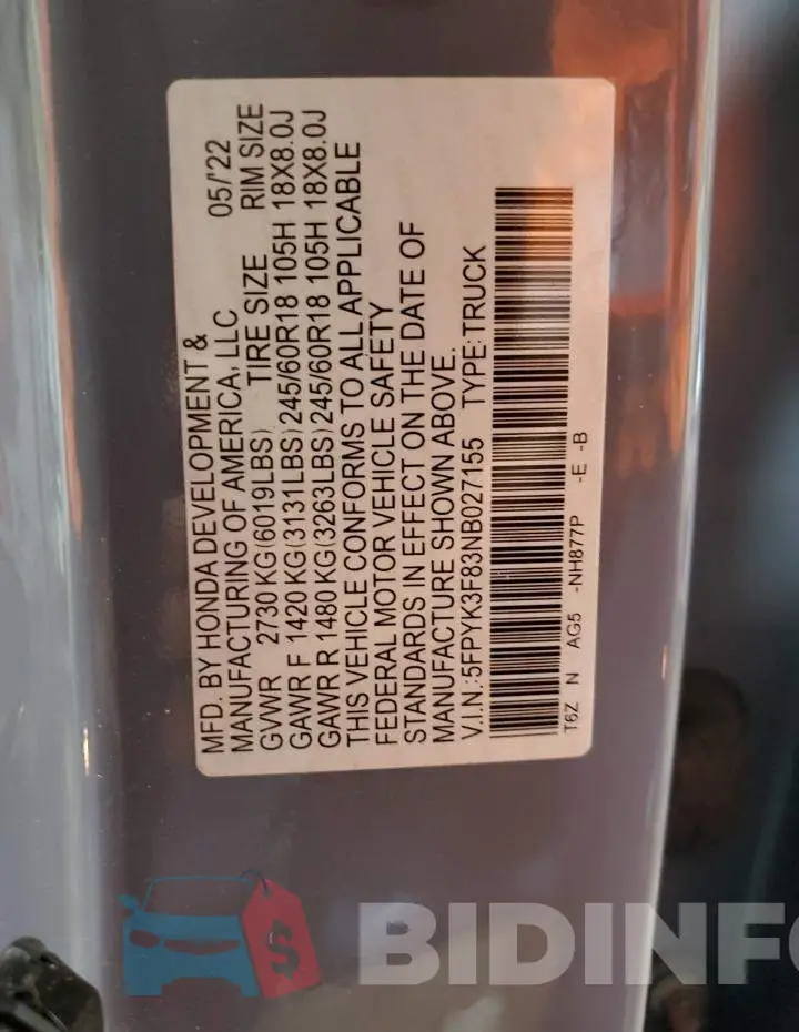 5FPYK3F83NB027155 Photo# 12
