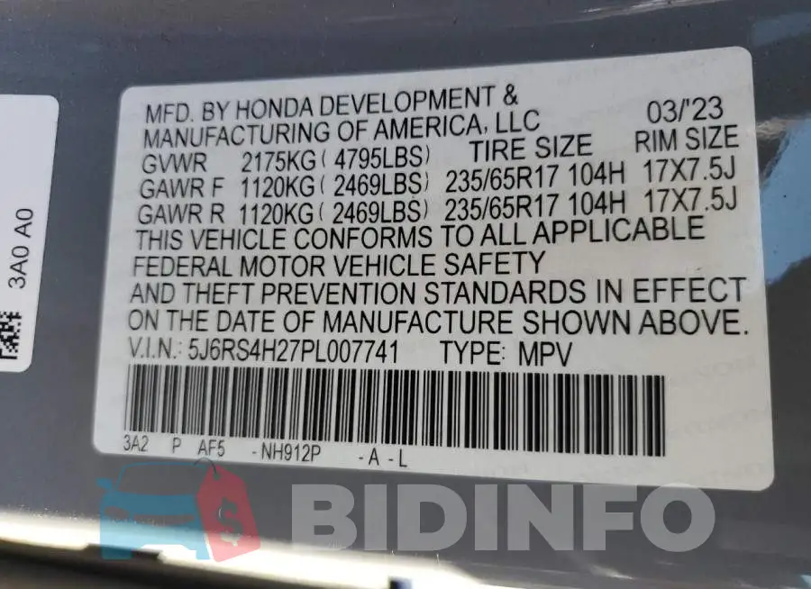 5J6RS4H27PL007741 Photo# 14
